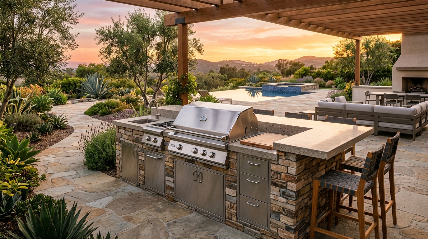 Lynx luxury built-in 304 marine grade stainless steel gas grill on outdoor stone island